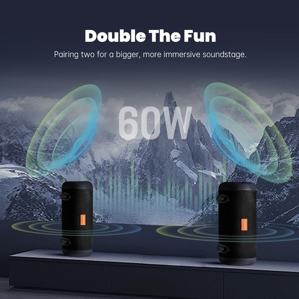 WHALE – Bluetooth IPX7 Waterproof Portable Outdoor Speaker with 30W Stereo Sound and USB Charge Out