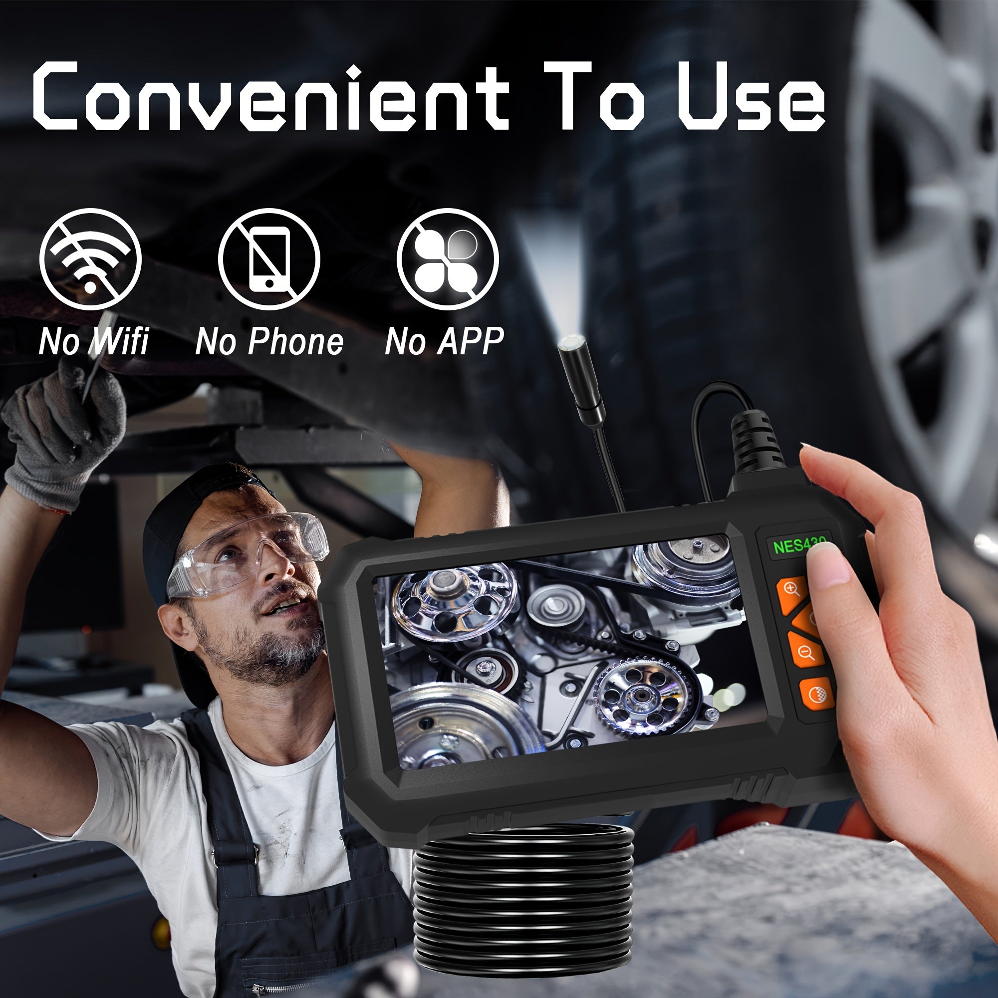NNETM Borescope Camera with Light & Screen (1080P HD)