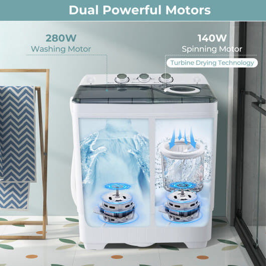 Portable Twin Tub Washing Machine with Timer Control