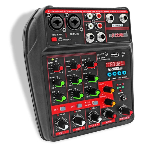 5 Core Audio Mixer 4 Channel DJ Equipment with Bluetooth USB Sound