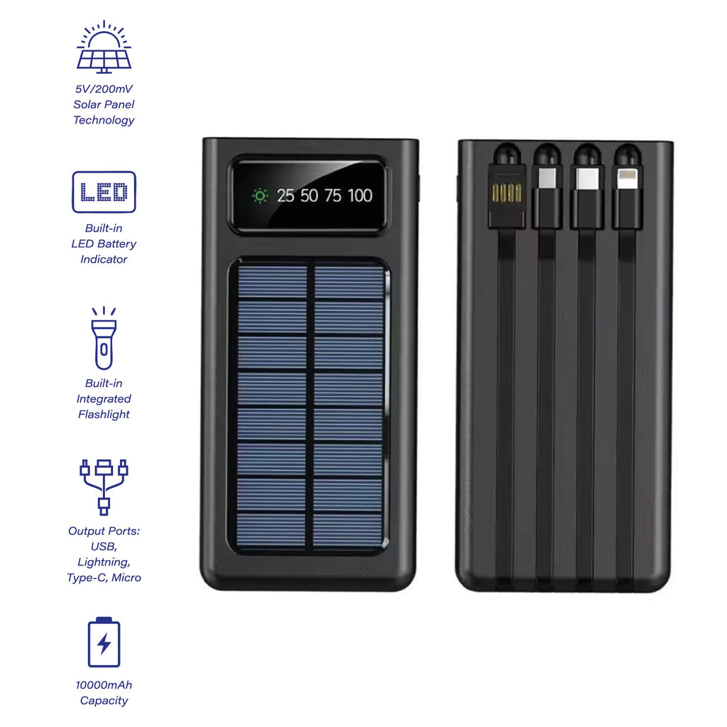 LED Portable Solarsync Power Bank - Solar Charging Battery Pack