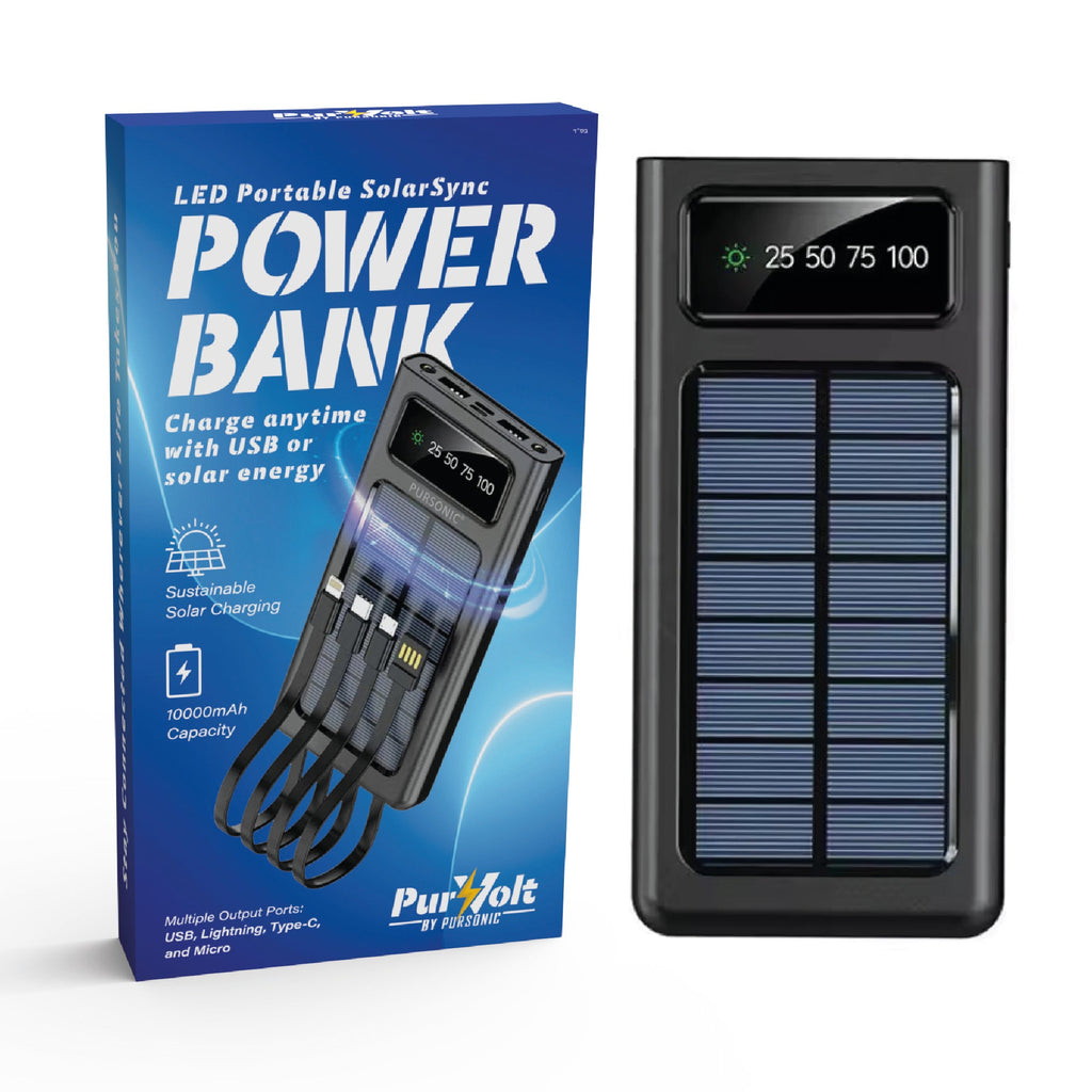 LED Portable Solarsync Power Bank - Solar Charging Battery Pack