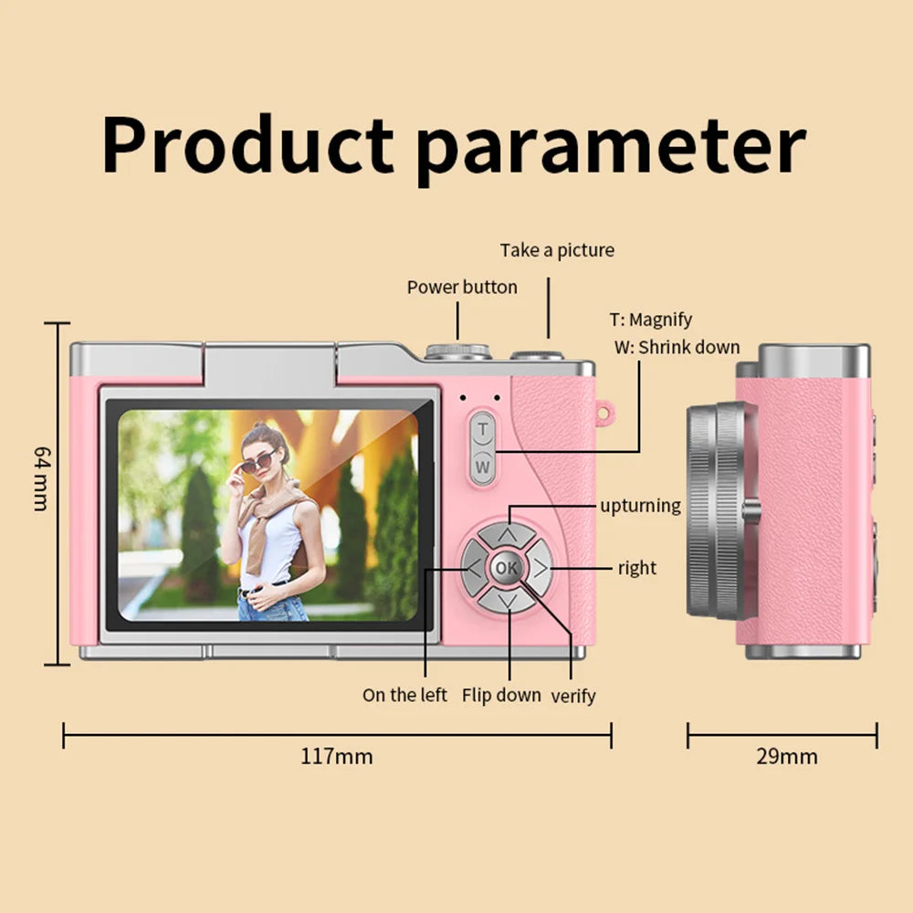 NNEOBA Digital Camera with Flip Screen Pink