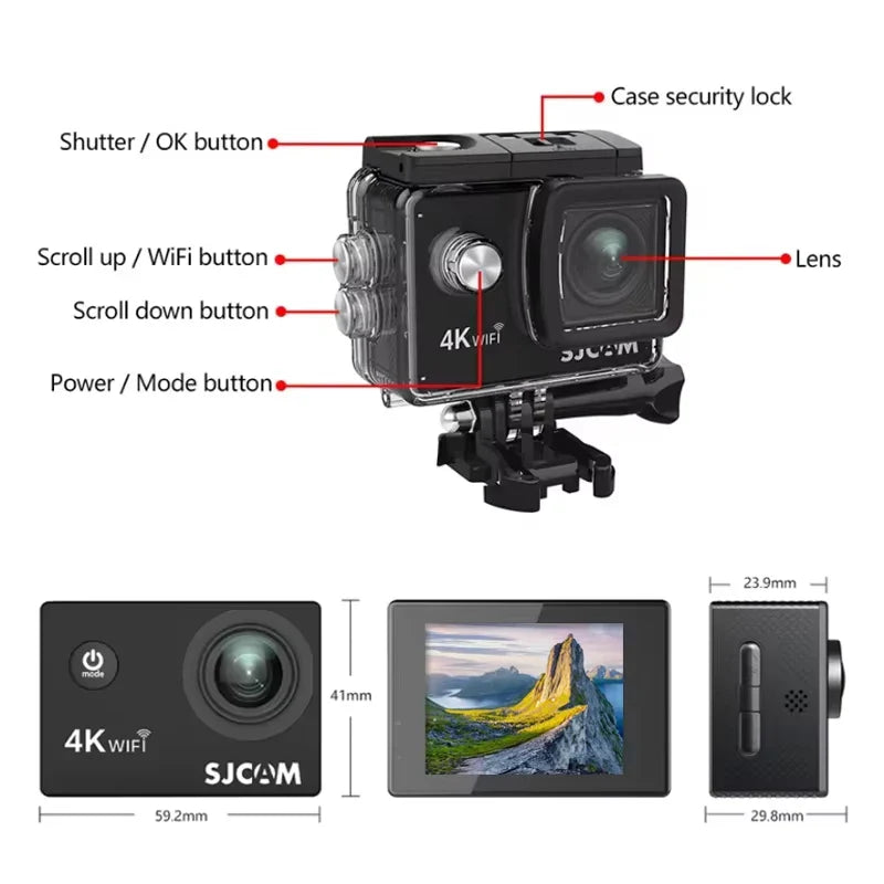 NNEOBA 4K Action Camera 30M Waterproof Sports Cam Balck