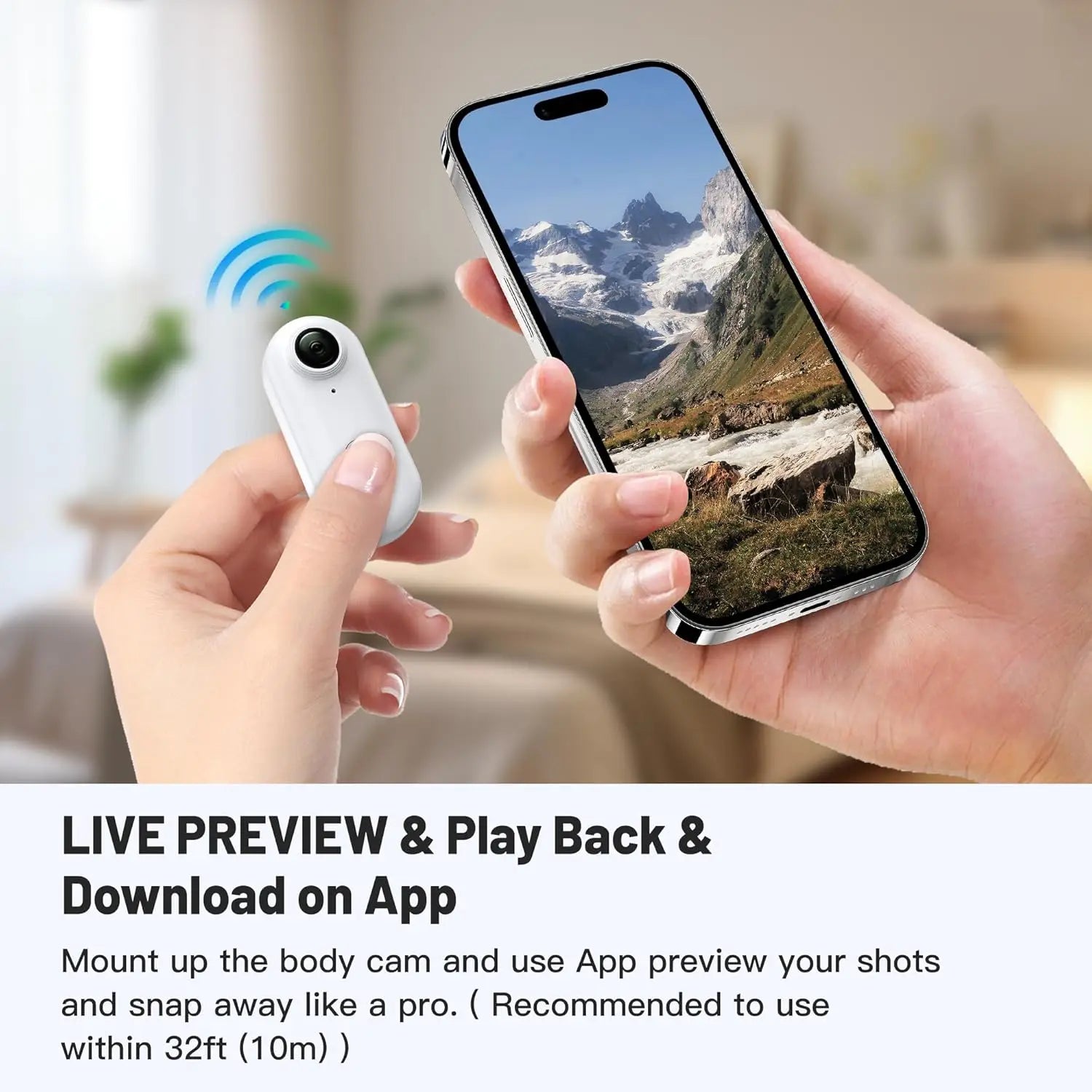 NNEOBA Thumb-Size WiFi Mini Camera  Action Cam with 32GB White