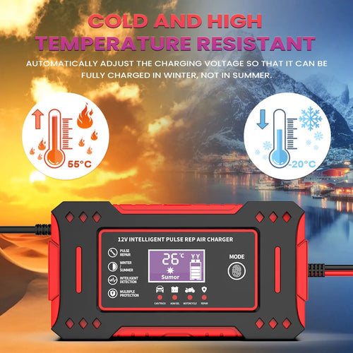 6A 12V Smart Car Battery Charger Lead-Acid Battery Red