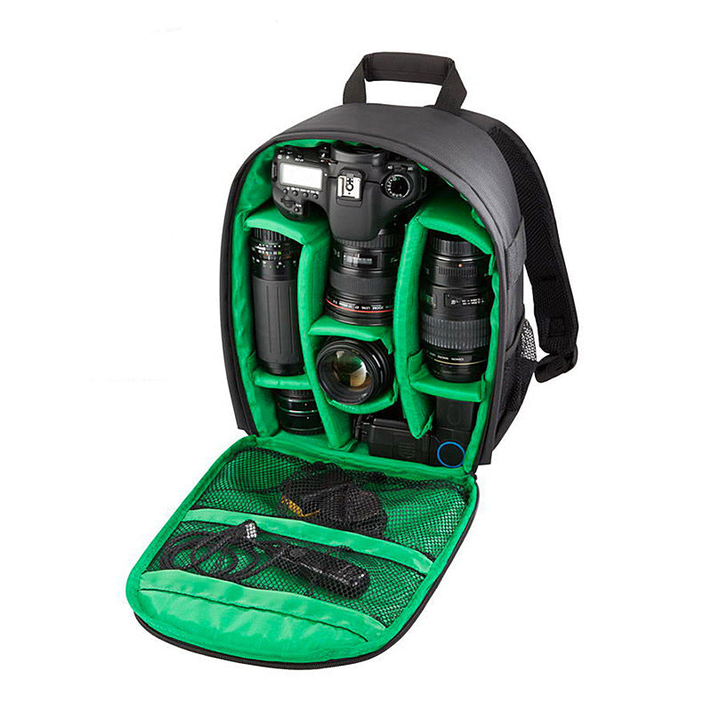 NNEDSZ Green Lining Water-Resistant DSLR Camera Backpack with Tripod Holder, Lightweight and Spacious Photography Bag for Outdoor Use(Camera and accessories are props, not included)