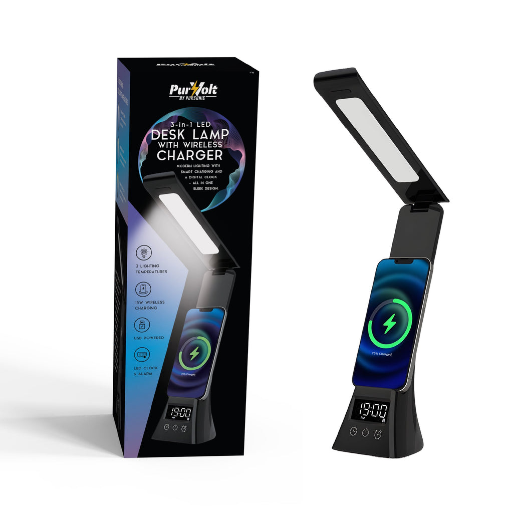 3-in-1 LED Desk Lamp - Wireless Charger & Alarm Clock