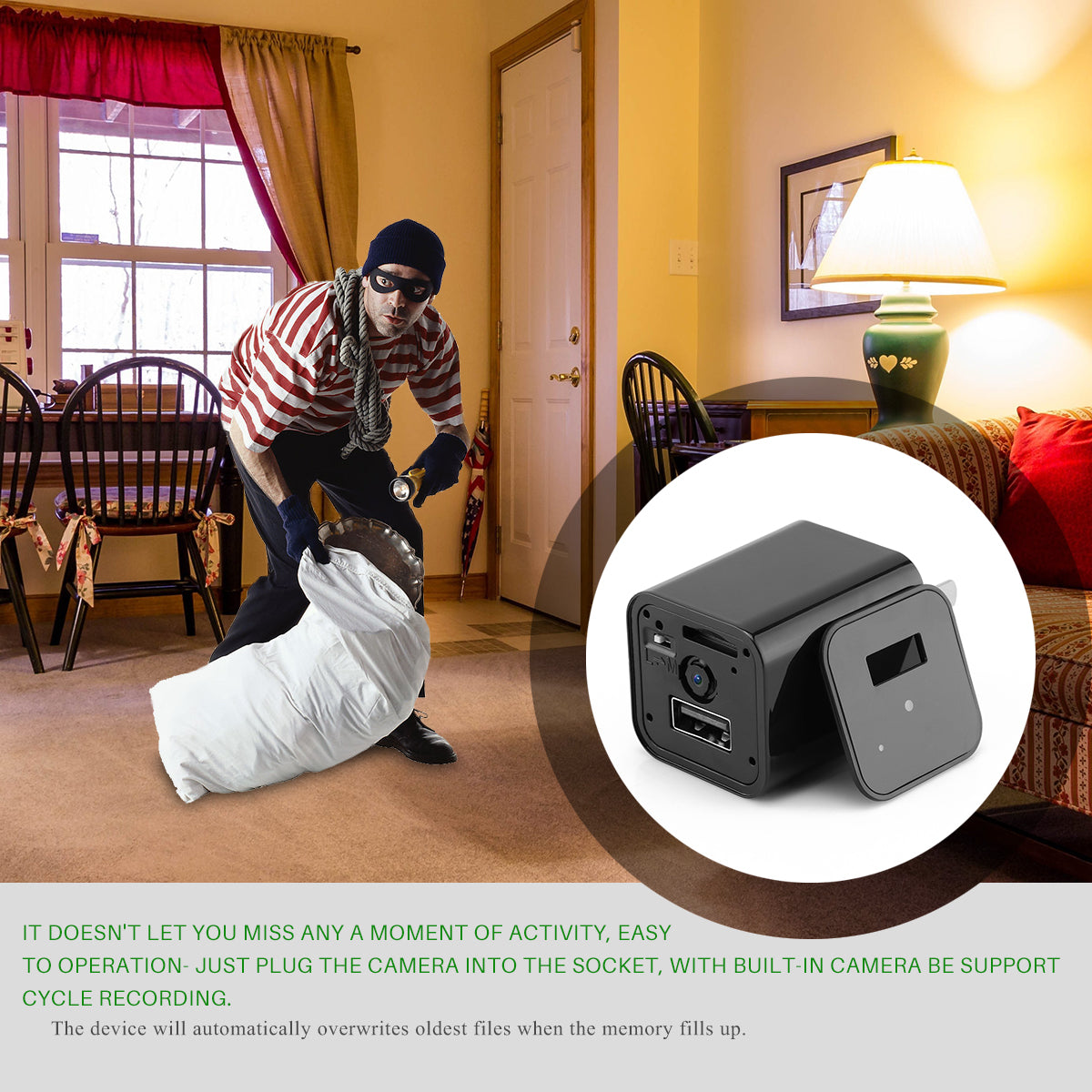 1080P Hidden Camera USB Wall Charger — Covert Home Security