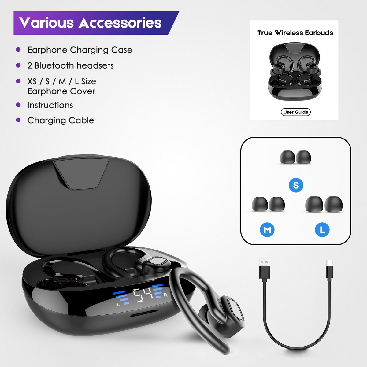 TWS Bluetooth 5.0 Sport Earbuds with LED Charging Case